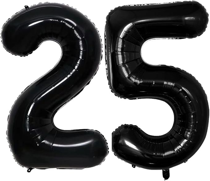 GOER Number 25 Balloons for 25th Birthday Party Decorations,42 Inch Jumbo Foil Helium 52 Balloons for 52nd Birthday Party Decoration (Black)