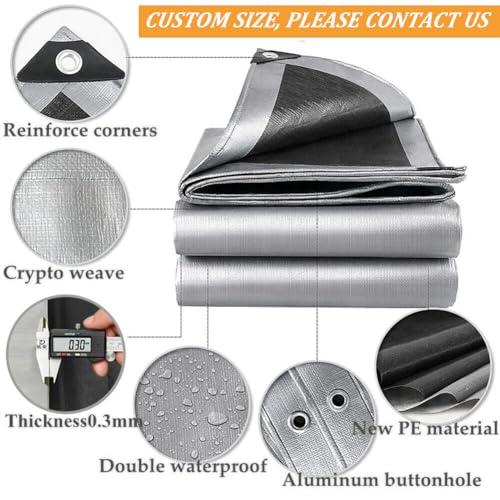 20 x 40ft Tarps Heavy Duty Thick Waterproof, Poly Canopy Silver + Black Tent Shelter Cover, 16 Mil Tarpaulin Shade, Rip and Tear Proof, UV Resistant Tarpaulin with Grommets and Reinforced Edges - color: Silver+black（16mil）, size: 20 x 40ft