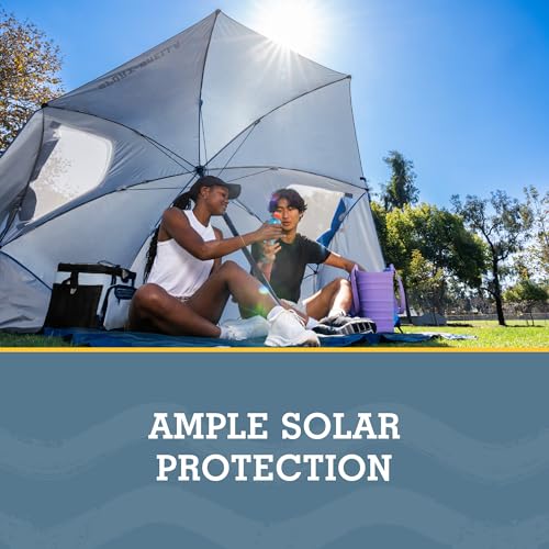 Sport-Brella Premiere UPF 50+ Umbrella Shelter with Patented Side Panels and Tilt Mechanism, Heavy-Duty 1.25 Inch Center Pole, Auger Anchor for Sand and Grass - color: Bright Aqua, style: REG