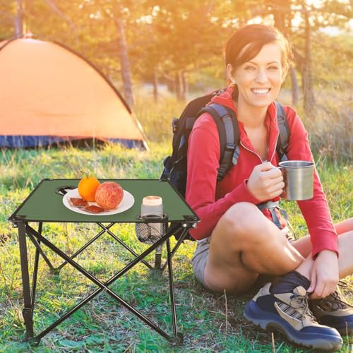 KOCASO 1Pc Foldable Camping Table Portable Picnic Table Lightweight Travel Desk with 2 Cup Holders Carrying Bag - color: Green