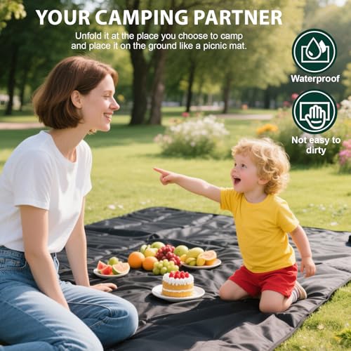 KRUI Tent Footprint, PU 2000 Waterproof Camping Tarp, Durable Tent Floor Saver for Hiking, Backpacking, Hammock, Beach and Picnic - size: 1-2 Person - 86“ x 51”