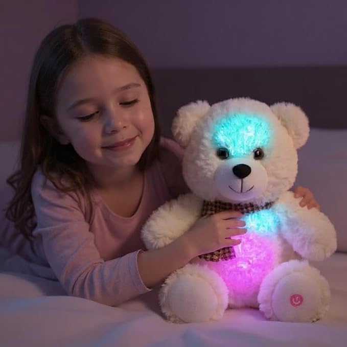 Cuteoy Glowing LED Bear Light-up Nightlight Toys Musical Plush Stuffed Animal Singing Lullabies Birthday Christmas Plushies Gifts for Kids Boys Girls,10.5"