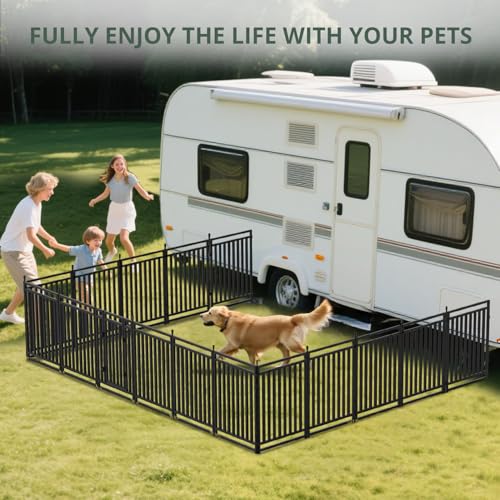 Dog Playpen Metal Dog Fence Outdoor for Yard 32" Height 48 Panels Portable Dog Pen Pet Kennel for RV Camping(Black-Silver) - size: 32" Height, style: 48 Panels