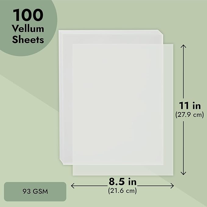 Paper Junkie Vellum Paper - 8.5 x 11 in, 100 Sheets White Translucent - Translucent & Transparent Printer Sheets for Inkjet & Laser - Printable Tracing Paper for Invitations, Sketching & Drawing