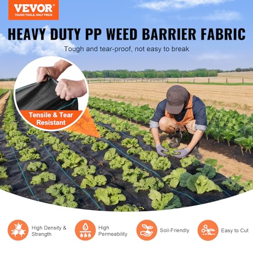 VEVOR Weed Barrier Landscape Fabric, 4*100FT Heavy Duty Garden Weed Fabric, Woven PP Weed Control Fabric, Driveway Fabric, Geotextile Fabric for Landscaping, Ground Cover, Weed Blocker Weed Mat, Black - size: 4FT*100FT-3.2OZ