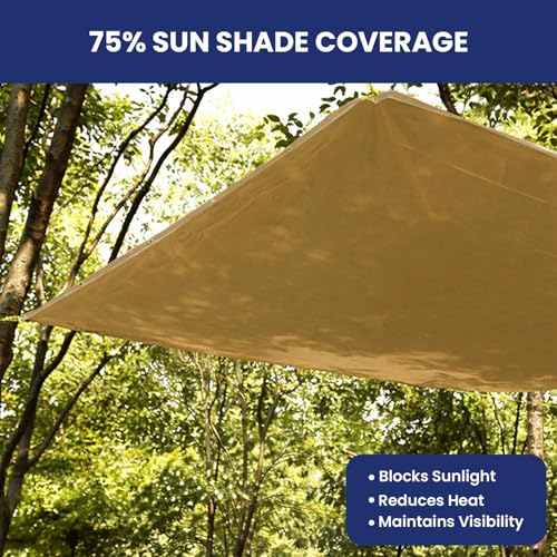 Tarps Now 8' x 12' Tan Mesh Tarp Heavy Duty - 6.8 oz Knitted HDPE - 75% Shade Cloth for Garden, Backyard, Patios - Brass Grommets - UV Resistant Breathable Privacy Screen, Sun Shades Outdoor Patio - size: 8' X 12'