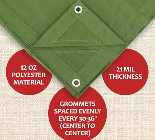 Mytee Products 10' x 16' Green Canvas Tarp 12oz Heavy Duty Water Resistant - color: Green (1 Pc), size: 10' x 16'