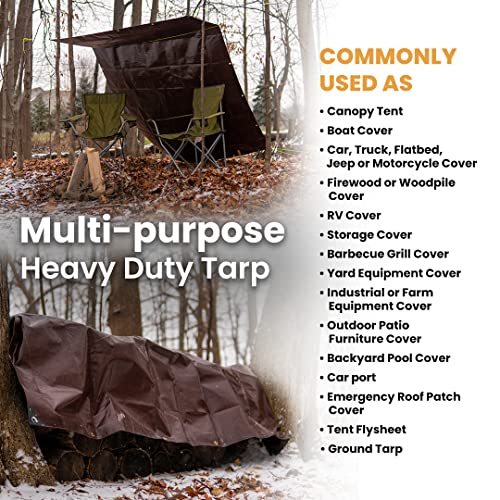 WHITEDUCK Super Heavy Duty Poly Tarp Cover 16 Mil & 10 Mil with Grommets and Reinforced Edges (Brown, White & Silver Black) (Brown- 16 Mil, 12' x 12') - color: Brown- 16 Mil, size: 12' x 12'
