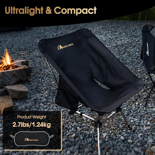 MOON LENCE Portable Camping Chair Plus, Larger & Roomier, Compact and Lightweight Still, Folding Chair for Backpacking & Hiking, 330Lbs Capacity (Black-2pack) - color: Black-2pack