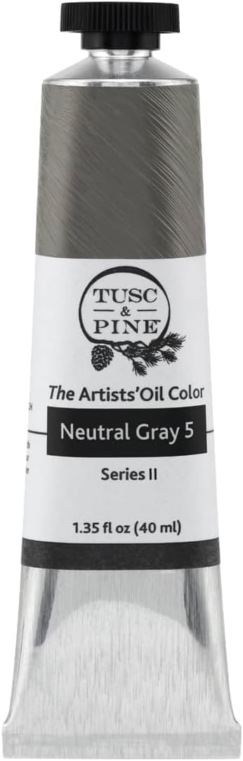 Tusc & Pine Artist Oil Paint - Neutral Gray 5, 40 ml, Non-Yellowing, Rich & Creamy Consistency, Maximum Pigment Load, Small Batch Milled Oil Paints Made in the USA for Professional Artists