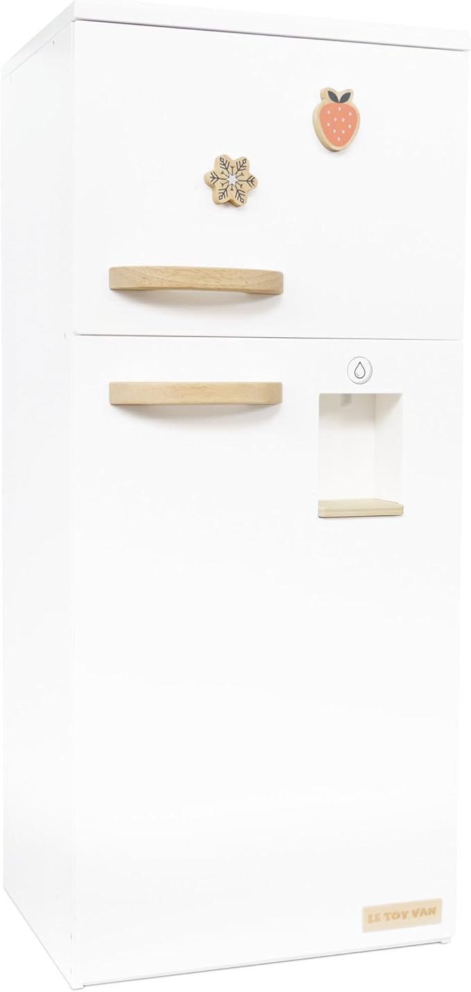 Le Toy Van – Wooden Stand Alone Fridge Freezer Set | Grand Free Standing Refrigerator & Freezer with Accessories Pretend Play Set – Suitable for 36+ Months