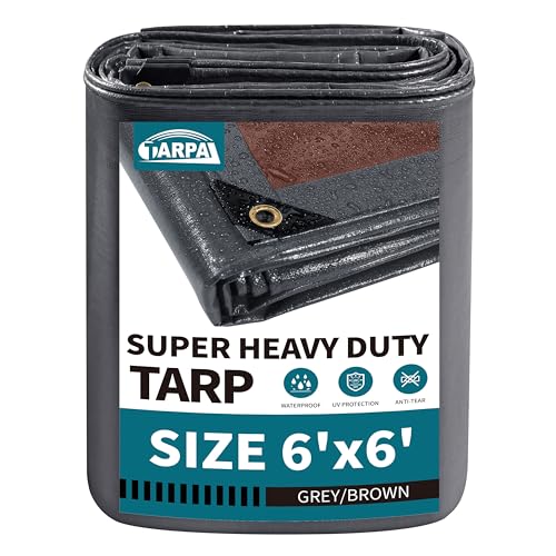 TARPAL tarp 6x6 Feet Super Heavy Duty Tarps Cover 20mil Waterproof UV Protection Rip and Tear Proof Tarpaulin with Grommets(Grey/Brown) - size: 6x6 Feet-finished Size