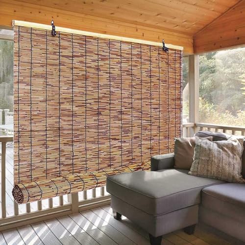 Patio Shades Roll Up Outdoor, Bamboo Blinds for Outdoor Patio, Thernal Insulated Shading Reed Blinds, Blackout Bamboo Shade, Privacy Screen, 24″ 30″ 34″ 36″ 39″ 43″ 48″ 51″ 55″ 70″ Width - size: 30"W x 51"H