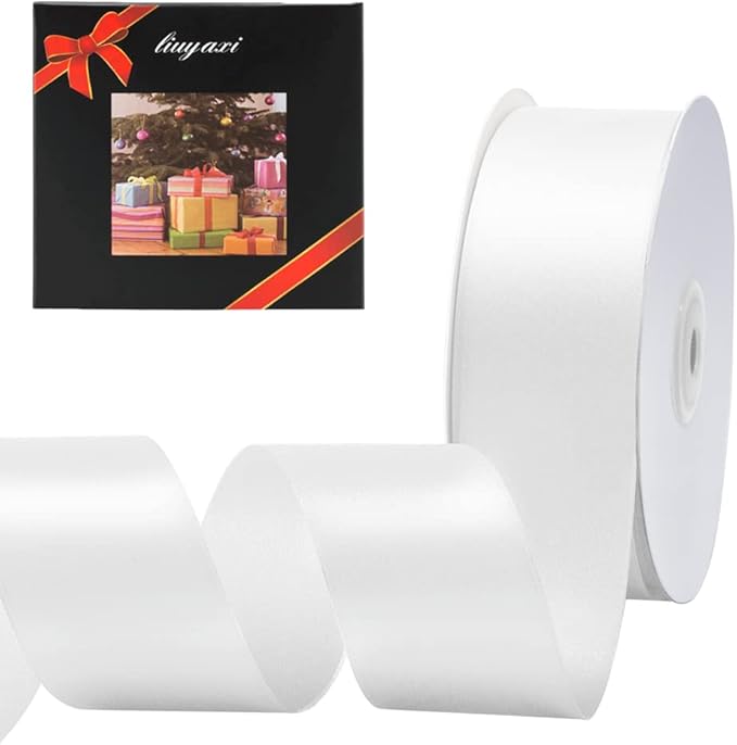 LIUYAXI White Double Faced Satin Ribbon, 1-1/2" X Continuous 50 Yards, Ribbons Perfect for Gift Wrapping Wedding DIY Craft Bow Making & Other Projects