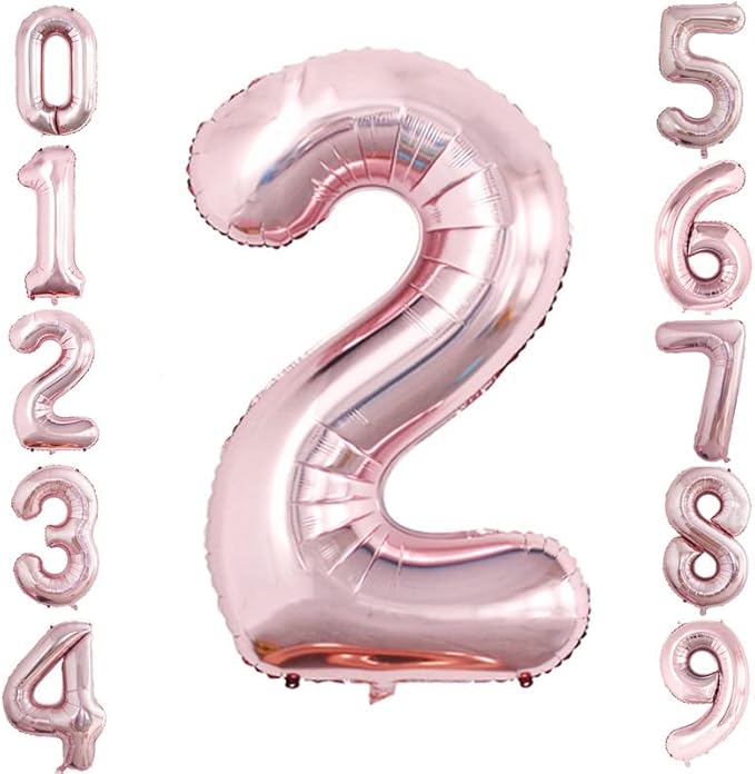 GOER Rose Gold Foil Balloons Number 2,Huge Number Balloons for 2nd 22nd Birthday Party Supplies Anniversary Decorations(3 pcs,42 inch,32 inc,16inch)