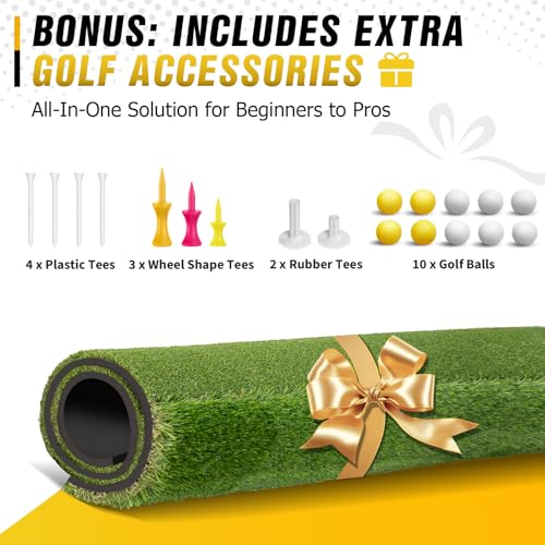 Dual-Turf Golf Mat 31mm: 6x4ft/5X5ft Extra Large Golf Hitting Mats Practice Outdoor Indoor, High-Density Artificial Turf Matt for Garage Simulator Chipping Driving Training, Ideal Gifts for Men Dad - style: 6'X4' X-Large-31mm