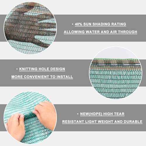 SUNNY GUARD 35-45% Sun Shade Cloth, 6.5 x 20 FT Green HDPE Mesh – Breathable Garden Shade Cover for Plants, Vegetables, Greenhouse, Patio, Chicken Coop & Dog Kennel - color: 40% SHADE-GREEN, size: 6.5 FT x 20 FT