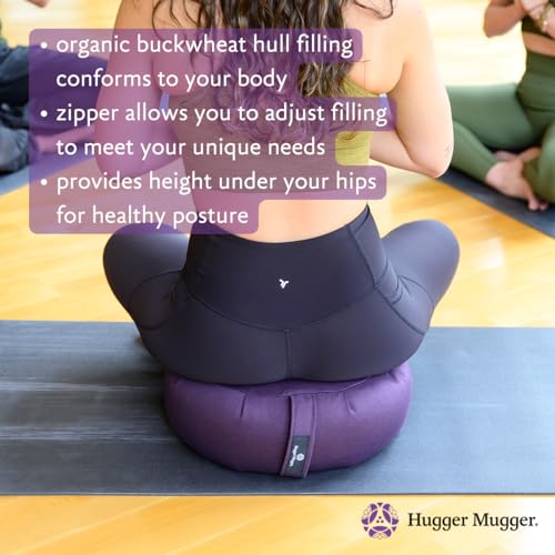 Hugger Mugger Zafu Meditation Cushion - Support in Cross-Legged Sitting, Buckwheat Filled, Durable Fabric, Convenient Handle, Handmade in USA - color: Black
