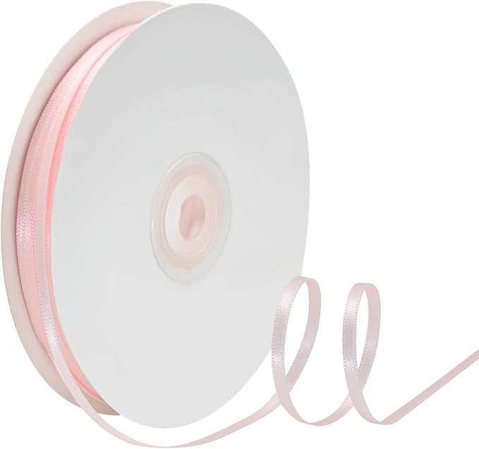 1/8" X 100 Yards Lt Pink Satin Thin Ribbon Solid Color Double Faced Ribbons Perfect for Crafts Wedding Decor Bow Making Arts Sewing and More