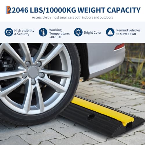 4 Pack of 1-Channel Rubber Cable Protector Ramps, Heavy Duty Floor Cord Cover with Yellow Warning Strips, 18000Lbs Load Capacity Outdoor Pipe and Cable Management, Driveway Protector for Ramps & Bumps