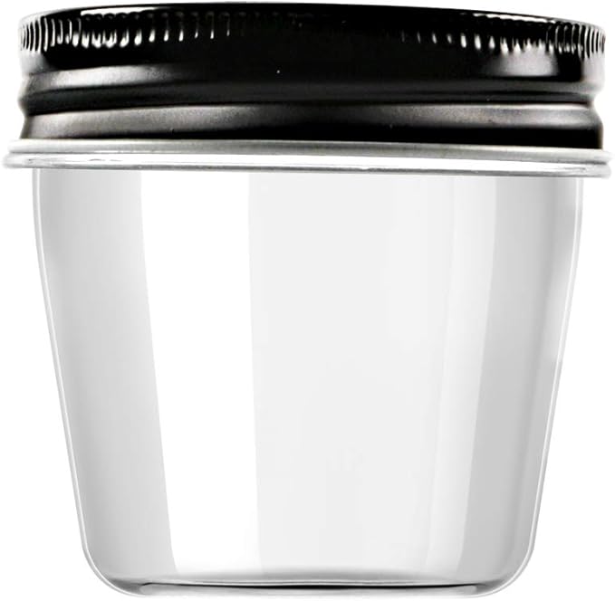 Novelinks 4 oz Clear Plastic Jars with Black Lids – Small Round Reusable Containers for Food, Spices, Crafts, Travel – BPA-Free Storage Jars for Kitchen & Household Organization, 20 Pack