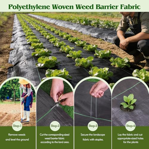 4FT x 300FT Weed Barrier Landscape Fabric Heavy Duty, Weed Control Garden Cloth with 120 U-Shaped Securing Pegs, Woven Weed Blocker Fabric Ground Cover for Garden Beds, Commercial Driveway - size: 4FT x 300FT