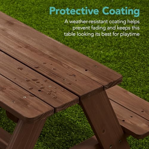 Best Choice Products Wooden Kids Picnic Table with Umbrella, Outdoor Activity Table Set with Built-in Benches, 220 lb Capacity per Bench - Walnut/Red - color: Walnut/Red