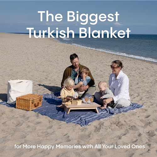 WETCAT Turkish Beach Blanket Sandproof (82"x82") 100% Turkish Cotton, Made in Turkey - Sand Free, Ultra Soft, Extra Large Throw for Picnic – Dark Blue - color: Dark Blue, size: XL Beach Blanket (82" X 82")