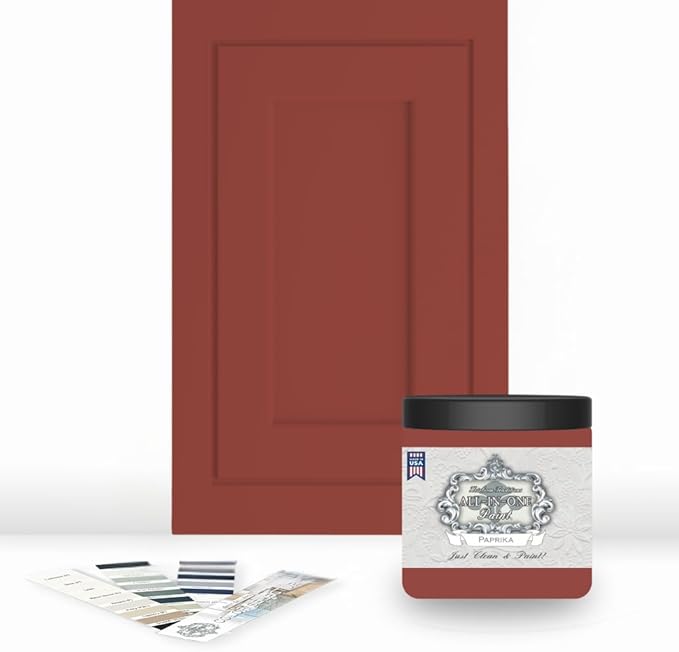 ALL-IN-ONE Paint, Durable cabinet and furniture paint. Built in primer and top coat, no sanding needed. Includes our 30 featured color card - Paprika, 8oz Sample