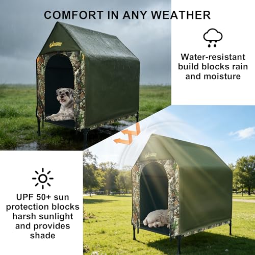Dog House, Outdoor Dog Kennel with Roof, Mesh Windows, 900D Scratch-Resistant Oxford Cloth Bed Surface, Comes with Detachable Waterproof Rain Cover with UPF 50+ Sun Protection, S - style: Modern