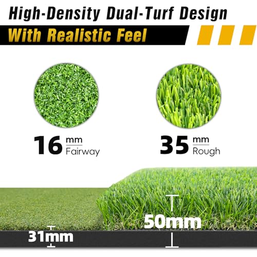 Dual-Turf Golf Mat 31mm: 6x4ft/5X5ft Extra Large Golf Hitting Mats Practice Outdoor Indoor, High-Density Artificial Turf Matt for Garage Simulator Chipping Driving Training, Ideal Gifts for Men Dad - style: 5'X5' XX-Large-31mm
