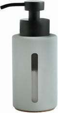 Enra Glass Dish Soap Dispenser with Window,12oz Light Gray Soap Dispenser with Stainless Steel Hand Lotion Pump,Refillable Bathroom Soap Dispenser for Bathroom Kitchen(Light Gray/Liquid Type)