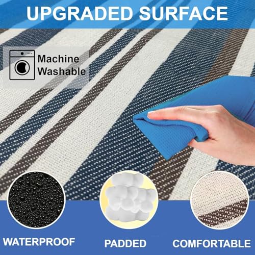 scuddles Extra Large Picnic Blanket 80 x 80 Inch, Waterproof Outdoor Mat with 3 Layer Soft Cushion, Foldable Compact Design with Carry Strap for Beach, Camping, Hiking, Parks and Travel Use - color: Navy
