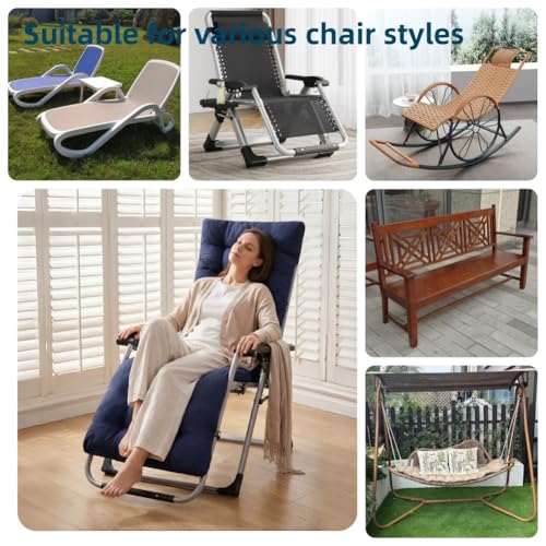 Patio Chaise Lounger Cushion， Rocking Chair Sofa Cushion with 6 Ties， Thick Padded Swing Bench Cushion， Zero Gravity Chair Cushion61x19x3in (Navy Blue) - color: Navy Blue