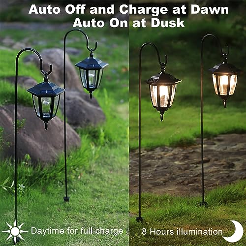 Dynaming 2 Pack Solar Hanging Lights Outdoor, Solar Powered Garden Decorative Lanterns with 2 x 38 Inch Shepherd Hooks, Waterproof Landscape Lighting for Lawn Patio Yard Pathway Driveway, Warm White - size: 2 Pack