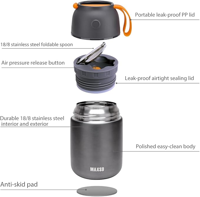 Insulated Thermo Food Jar for Hot & Cold Food for Kids Adult, 17&24 oz Soup Thermal Hot Food Containers for Lunch, Triple Layer Insulation Stainless Steel Food Jar with Spoon (2 Pack Grey)