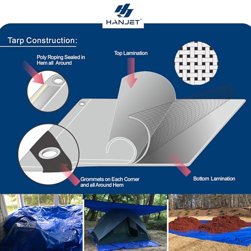 Waterproof Tarps 15 x 20 5-mil Thick Rain Covers Drop Cloths Camping Tarp Blue… - color: 5 Mil Blue, size: 15x20 FT
