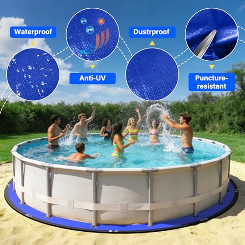 15FT Round Pool Liner Pad for Above Ground Pools, 165 GSM Thickened Puncture-Resistant Under Mat (16FT Actual), Heavy-Duty Underlayment with Metal Grommets - size: R15FT