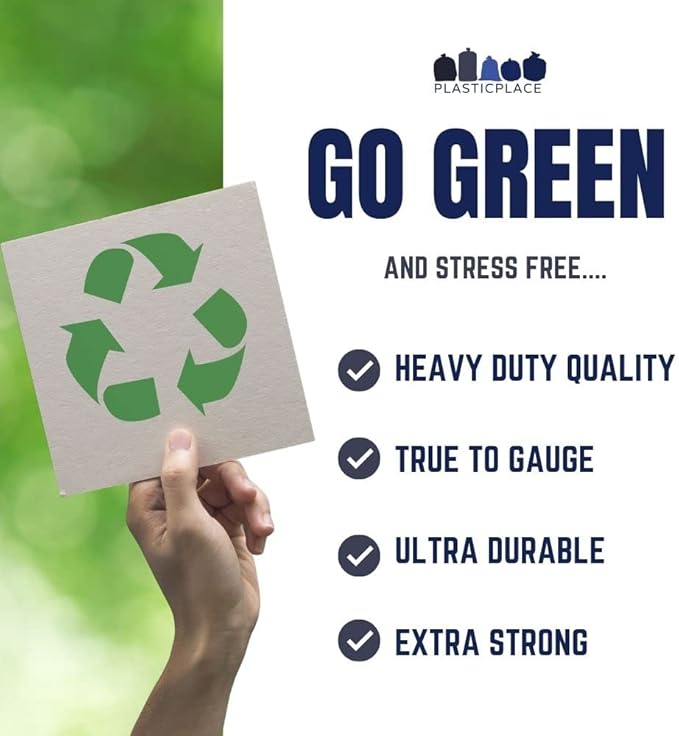 Plasticplace 32-33 Gallon Recycling Trash Bags, 1.2 Mil, Blue Garbage Liners, 33” x 39” (100 Count)