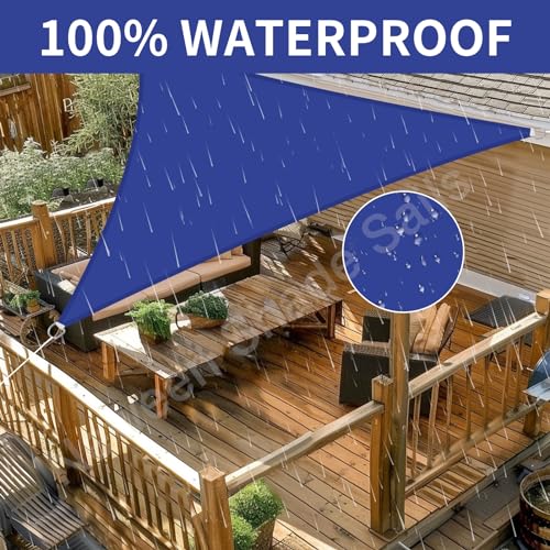 Neween Triangle Sun Shade Sail, 9' x 9' x 9', Waterproof Blue Color with 98% UV Block - color: Blue, size: 9'10'' x 9'10'' x 9'10''