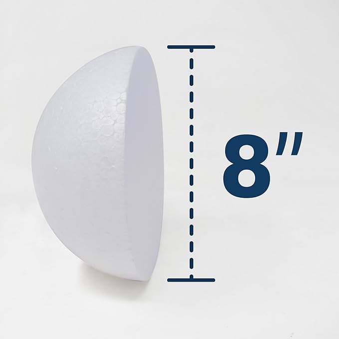 8" Craft Foam Half Ball - Smooth Half Foam Polystyrene Balls for Craft and Project, Pack of 4