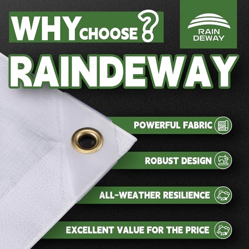 RAINDEWAY 12 Mil Heavy Duty White Tarp 6x10 Feet (2 Pack), UV Resistant, Waterproof, Weatherproof Poly Tarp with Metal Grommets and Reinforced Edges - color: White, size: 6x10 Feet (2-Pack)-Finished size