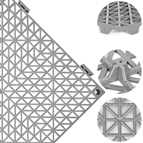 ToLanbbt Modular Interlocking Cushion 8P 11.8" x 11.8" Interlocking Rubber Floor Drain Holes Non-Slip Splicing Drainage Mats for Deck, Shower, Kitchen, Drain Pool, Sauna Bath, Indoor Outdoor (Grey) - size: 8 PCS