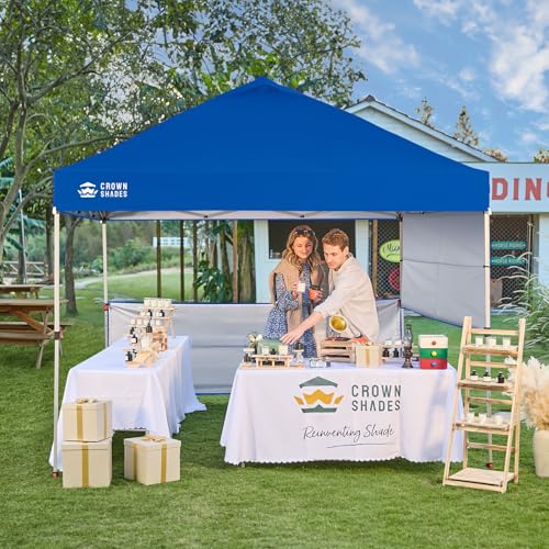 CROWN SHADES Canopy Tent, 10 x 10 Foot Portable Pop Up Outdoor Shelter with 2 Half Sidewalls, 1 Push Center Lock, UV Protection, and Carry Bag, Blue - color: Blue