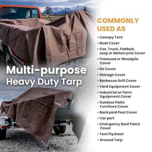 WHITEDUCK Canvas Tarp 18 oz. Heavy Duty Fire Water Repellent UV Resistant, Rustproof Grommets, Industrial & Commercial Use Cloth Tarp (Cut Size: 6'x8', Finished Size: 5'6"x 7'6", Olive Drab) - color: Olive, size: 6' x 8' (Fire Water Repellent)