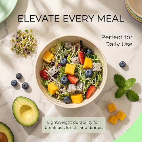 SHECIPIN 24-Piece Wheat Straw Dinnerware Set, Large Round Plates, Bowls and Cups, Unbreakable dish set, Dishwasher and Microwave Safe, Outdoor Camping Dishes - color: Colorful+ dipping sauce cups