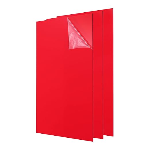 uxcell 3Pcs Acrylic Sheets 12x8 Inch Acrylic Panel 1/8 Inch-3mm Plastic Board for Picture Frames Sign Holders DIY Display Projects Craft, Red