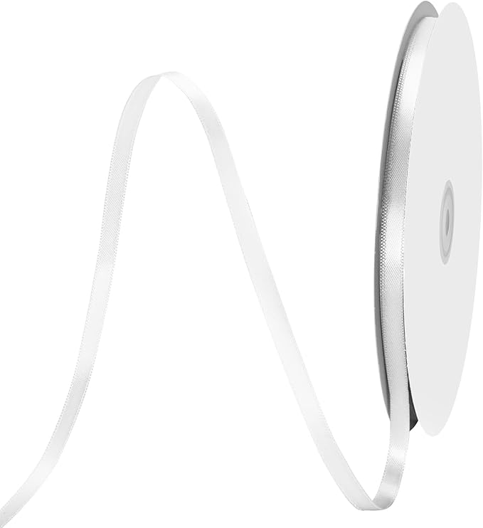 1/4" X 100 Yards Off White Satin Thin Ribbon Solid Color Double Faced Ribbons Perfect for Crafts Wedding Decor Bow Making Arts Sewing and More
