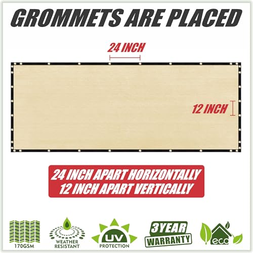 ColourTree 8' x 10' Beige Fence Screen Privacy Screen - Commercial Grade 170 GSM - Heavy Duty - 3 Years Warranty - Cable Zip Ties Included - color: Beige, size: 8' x 10'