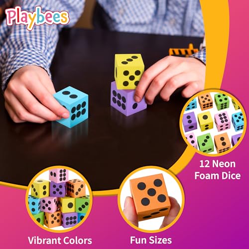 Neon Big Foam Dice Set - 12-Pack, Jumbo, and Colorful Dice for Kids - Ideal for Boosting Math Skills, Great Gifts, and Party Fun - style: 12 Pack